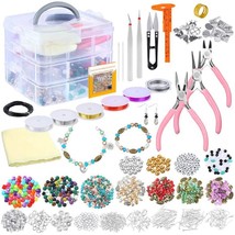 Jewelry Making Supplies Kit with Beads Charms Findings Jewellery Pliers Beading  - £43.76 GBP