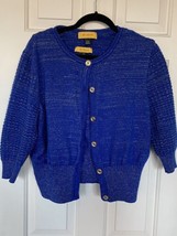 St John 2 pc Jacket Sleeveless Top Knit Cardigan XL Crop Blue Metallic T... - $199.00