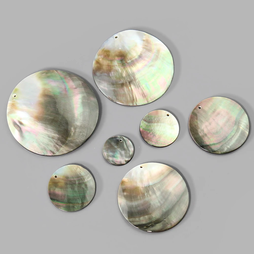 2PCS Natural Shell Disc Pendant Round Black Mother of Pearl Charms Shells - £6.20 GBP