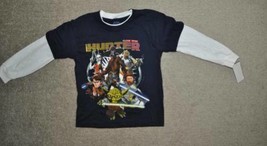 Boys Shirt Disney Star Wars Clone Wars Black White Long Sleeve Tee-sz 4 - £6.20 GBP