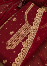 indian salwar suit salwar kameez Maroon Semi Crepe fabric with dupatta unstiched - £147.71 GBP