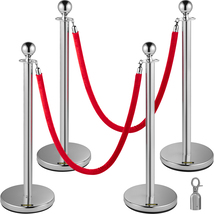 VEVOR 4PCS Stainless Steel Stanchion Posts Queue, Red Velvet Ropes Silve... - €81,36 EUR