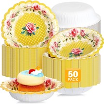 Domensi 50 Pcs Floral Paper Tea Bowls 12 Oz Tea Party Decorations, Yellow - $40.93