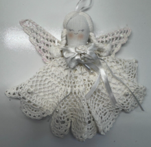 Vintage Handmade Lace Doily Doilies Angel Wings Christmas Tree Ornament - £18.18 GBP