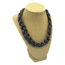 Vintage Braided Necklace Gunmetal Gray tone Statement 23&quot; - £19.56 GBP
