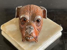 Antique Rare Dog Head with Eye Glasses and Silver 800 Details - £622.45 GBP