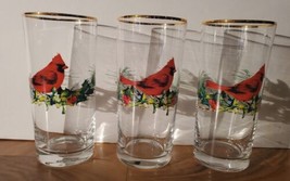 LENOX Winter Greetings Highball Drink Glasses Barware Cardinal Gold Rim ... - $57.41