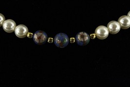 Vintage Estate Jewelry 925 Clasp Faux Pearl CLOISONNE Gold Tone Bead Nec... - $20.98