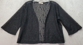 Haute Society Cardigan Sweater Women&#39;s M Black Lace Crop Long Sleeve Open Front - £22.15 GBP