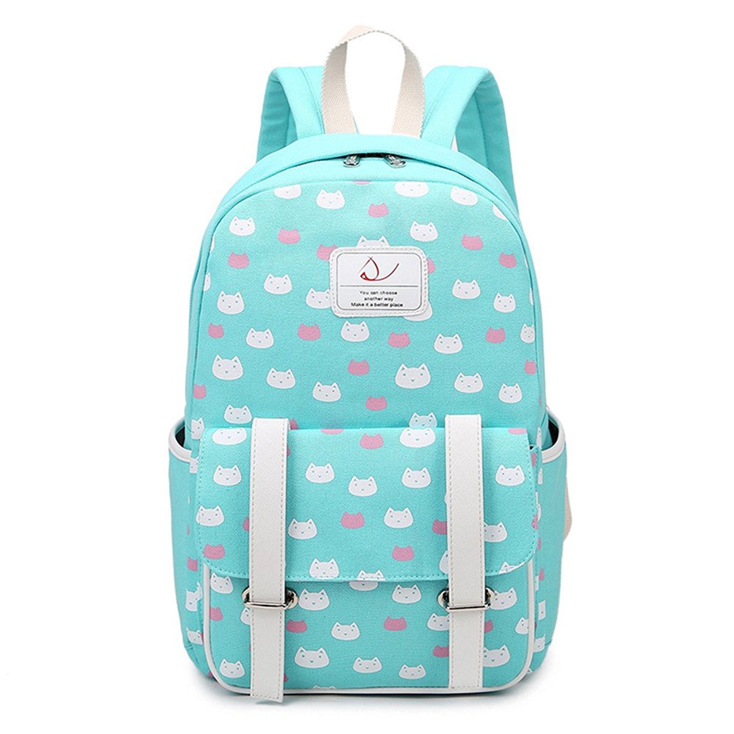 Cute Cat Backpack Casual Canvas Shoulder School Bag Bookbags for Girls Teens - $26.99