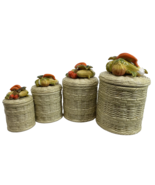Lot of 4 Vintage Lefton Basket Weave Canister Set With Veggie Lids - $77.41 CAD