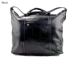 Leather duffle bag genuine leather shoulder bag weekender black men women - £183.85 GBP