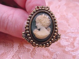 CHAT-T3-3) TINY LADY bow in hair green oval CAMEO hatpin hat Pin pins brass - £21.66 GBP