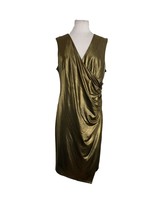 Tommy Hilfiger Womens Dress Size 12 Sleeveless Gold Shimmer Faux Wrap - $33.66