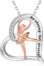 Heart Ballet Dance Necklace 925-Sterling-Silver- Rose Gold Lovers Baller... - $32.41