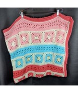 Pink White Afghan Blanket Roseanne Throw (62x54) Blue Granny Square - $62.73 CAD