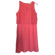 Loft Womens Shift Dress Coral Pink Sz 12 Crochet Lace Pleats Sleeveless Back Zip - £17.85 GBP