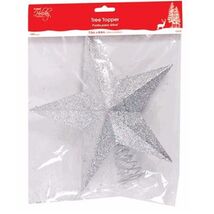 Silver Glitter 5 Point Star Christmas Tree Topper Decoration 8.75 Inch New - $12.85