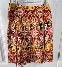 Harolds Womens Pleated A-Line Skirt Size 8 Red Yellow Geometric Canvas N... - $29.00