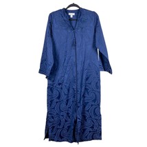 Miss Elaine Robe Housecoat S Womens Blue Paisley Leaf Zip Long Sleeve Satin - £20.28 GBP