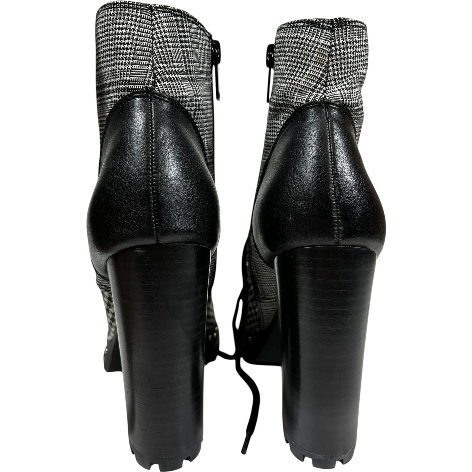 Aldo Marille Womens 6.5 Black & White Plaid/Checker Studded Heeled Ankle Boots Item image 11