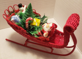 Wicker Christmas Sleigh w/ Santa, Frosty, Tree, &amp; Presents - True Vintage - £19.17 GBP