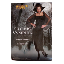 Spirit Halloween Gothic Vampira Costume Black Dress Stand Up Collar Adult OS - £9.22 GBP