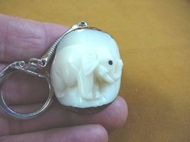 (TNE-ELE-481A) Lucky White Baby Elephant Tagua Nut Figurine Carving Keychain Key - £12.69 GBP