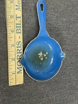 Vintage Blue Enameled Miniature Cast Iron Skillet 3.5&quot; Pan 6.25&quot; Long 1&quot;... - £3.14 GBP