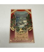 1912 Antique Christmas Greetings Heymann Postcard 7096 Embossed Holly Ge... - $11.39