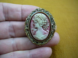 (cred-28) Woman hair headband with flower ivory lady red CAMEO brass Pin Pendant - £23.42 GBP