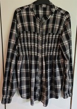 Womens Plus 3X XCVI Multicolor Plaid Snap Front Shirred Waist Shirt Top ... - $18.81