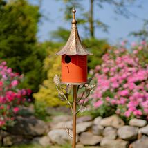 Copper Color Metal Frame with Porcelain Ceramic Home Birdhouse Garden Stake (Vie - £102.18 GBP