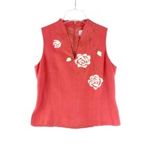 ADRIANNA PAPELL Women&#39;s 6 Floral Rose Linen Tank Top Sleeveless V-Neck S... - £19.11 GBP