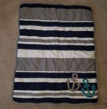 Just Born Anchors Whales Baby Blanket Comforter Blue Gray White Stripes ... - $74.20
