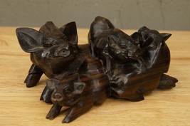Vintage MCM Mid Century Modern Ironwood Carved Pigs Pig Family Wood Sculpture - £27.25 GBP