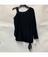 Fever Womens S Black Asymmetrical Cold Shoulder Metal Detail Top NWT AB23 - $24.49