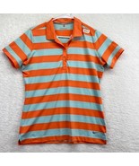 Nike Golf Womens Dri Fit Polo Shirt Size Medium Orange Stripe Short Sleeve - £14.19 GBP