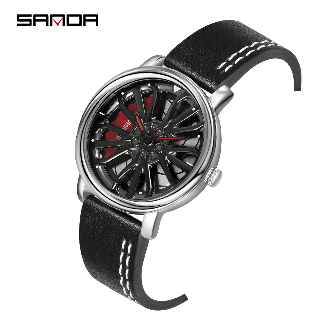 Men Fashion Hot Sell Car Rim Wristwatch 360 Degree Rotating Wheel Rim Dial Watch - £29.65 GBP