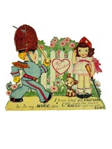 Vintage Valentine Card Honeycomb Major Girl Boy Dog Fence Flower Marchin... - £9.27 GBP