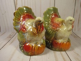 Salt &amp; Pepper Shakers Thanksgiving Turkeys Fall Colors Ceramic 3&quot;. - £11.79 GBP