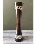 Mango Wood Vase Hand Carved Etched Dark Polished Accents 12 inches tall - £15.27 GBP