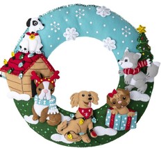 DIY Bucilla Christmas Dogs Puppy Pets Christmas Wreath Felt Craft Kit 89... - $46.95