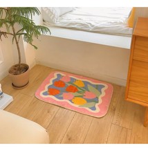 Cute Floral Tulips Rug, Lovely non-slip Bath mat, Colorful Pink Living room - £47.32 GBP