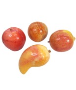 Alabaster Stone Carved Fruit set of  4 Apple Peach Mango Orange vtg Italy - £19.72 GBP