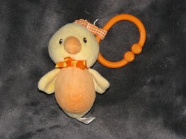 Prestige Stuffed Plush Yellow Orange Duck Chick Bird Clip on Ring Link Rattle - £17.21 GBP