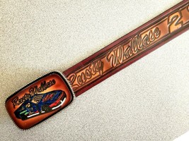 Vtg Nascar Rusty Wallace #2 Leather Belt &amp; Matching Leather #2 Car Buckle New! - £11.69 GBP