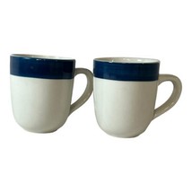 Gibson Set Of 2 Coffee Mugs with Navy Blue Stripe Top Ceramic Classic Cups - $18.69