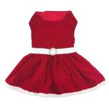 Sparkly Red Velvet Dress White Belt and Fur Trim with Matching Leash Siz... - $34.99