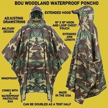 NEW WATERPROOF WOODLAND BDU MILITARY RAIN PONCHO WET WEATHER SHELTER HALF - $31.49